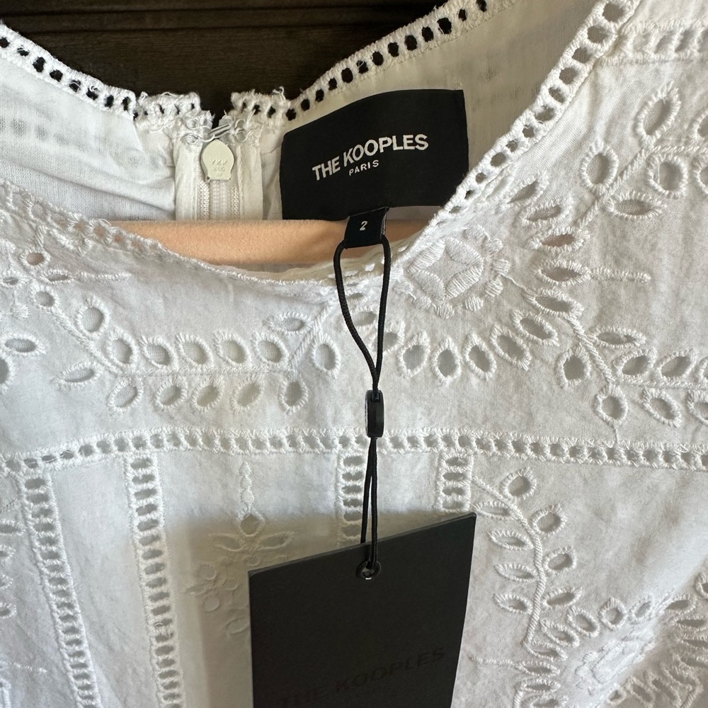 The Kooples White Cotton Eyelet Mini Dress Shift M NWT Bridal Shower Summer - Picture 5 of 6